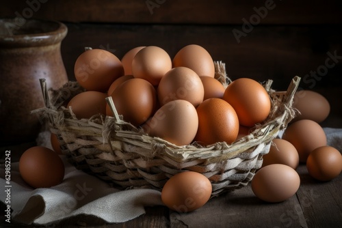 Fresh brown basket eggs. Generate AI