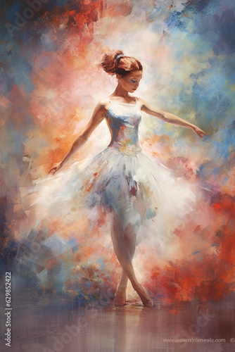 Ballerina dancing, painting style in vivid colors. AI generative, illustration.
