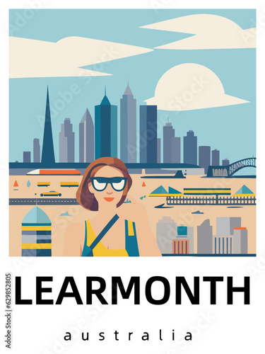 Learmonth: Flat design tourism poster with a cityscape of Learmonth (Australia) photo