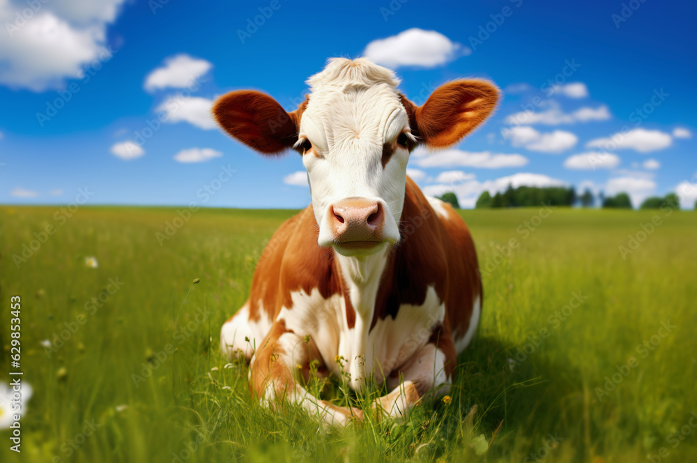 Ai generated image of perfect cow on a field