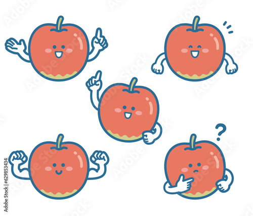 Illustration of apple character pose set