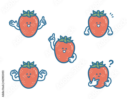 Illustration of strawberry character pose set