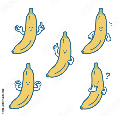 Illustration of banana character pose set