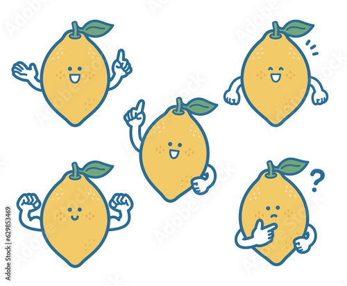 Illustration of lemon character pose set