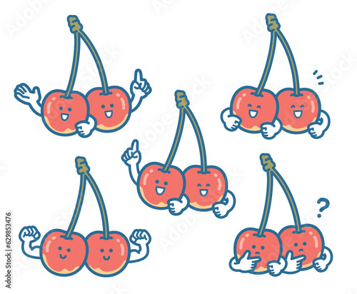Illustration of cherry character pose set
