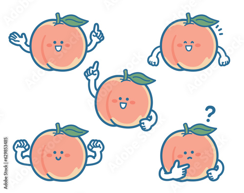 Illustration of peach character pose set