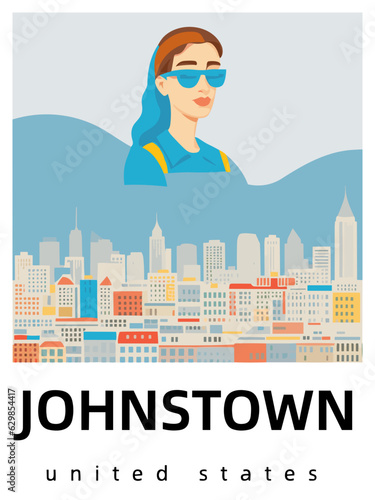 Johnstown: Flat design tourism poster with a cityscape of Johnstown (United States)
