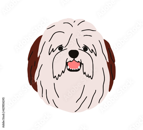 Bobtail dog avatar. Bob-tailed shepherd, cute portrait. Old English sheepdog, shaggy hairy head, muzzle. Adorable funny face, canine breed. Flat vector illustration isolated on white background