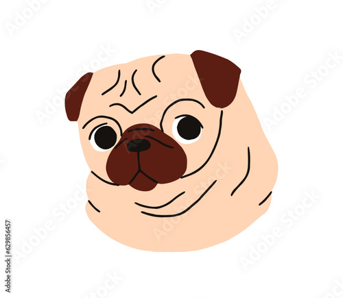 Pug, cute puppy avatar. Little adorable dog, canine animal portrait. Small sw...