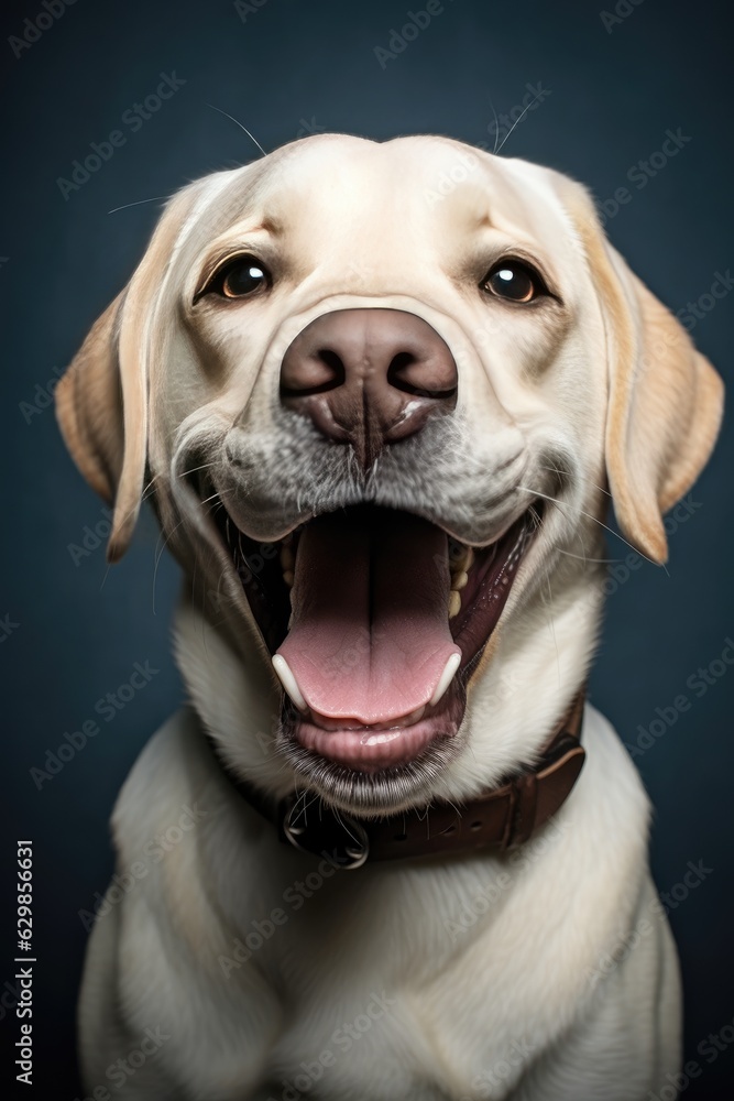 Close-up of a yellow Labrador retriever with mouth open and tongue out. Close-up of a yellow Labrador retriever with mouth open and tongue out.
