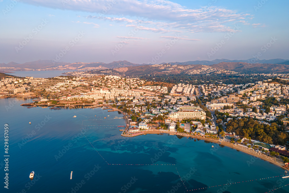 Aerial view of Bodrum with resorts and hotels in Turkish Riviera