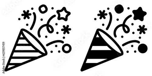 ofvs413 OutlineFilledVectorSign ofvs - confetti popper vector icon . isolated transparent . black outline and filled version . AI 10 / EPS 10 / PNG . g11753