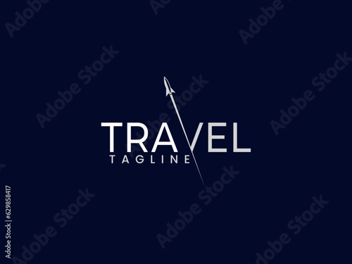 Travel text logo. Creative travel logo.  Plnate logo. Airplane. World travel logo. Premium design. Tour. Business tour. Finance. Sky © Tonmoy