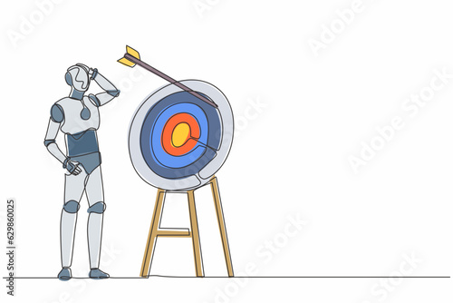 Fotografija Single continuous line drawing robot arrow missed at the target