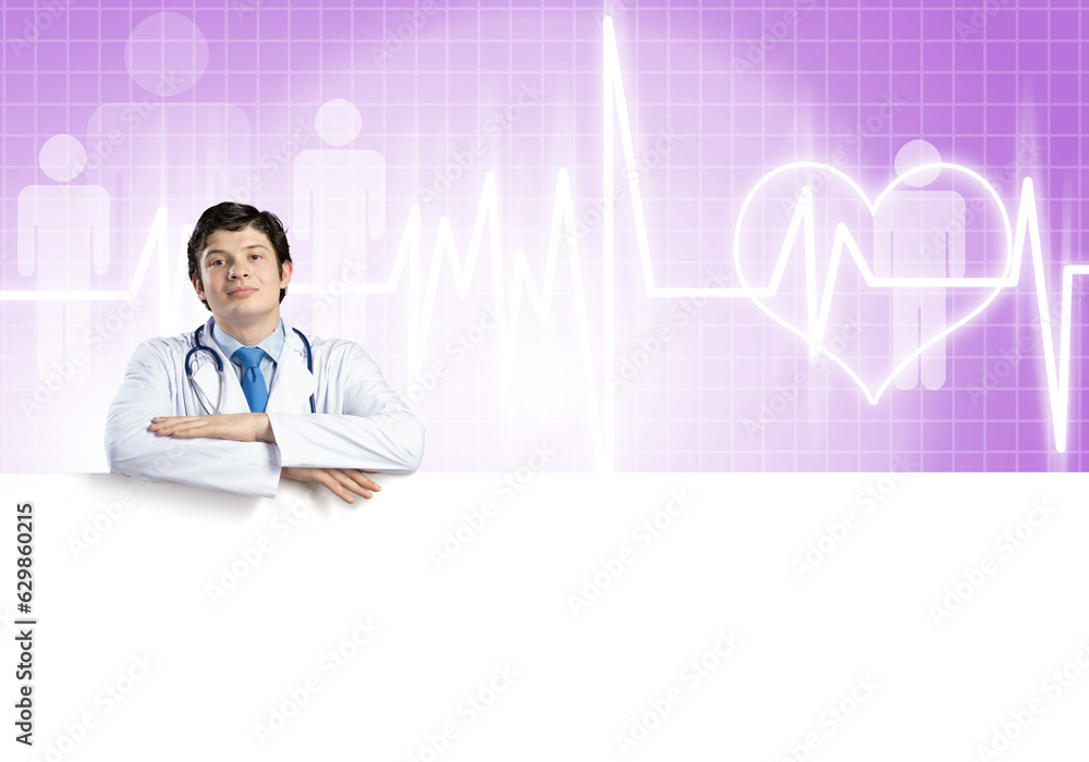 Doctor with banner Doctor with banner