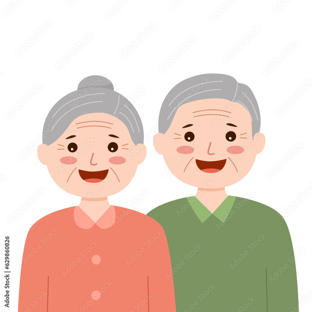 Cute happy senior couple in flat design on white background.