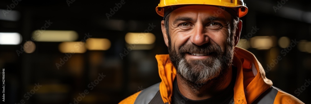 Happy construction worker poster with copy space, Happy construction worker poster with copy space,