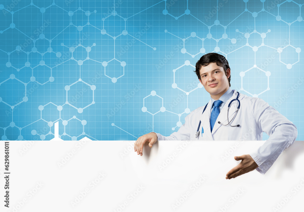 Doctor with banner Doctor with banner