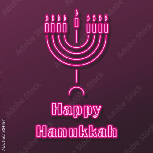 Hanukkah neon sign, modern glowing banner design, colorful modern design trends on black background. Vector illustration.