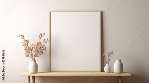 Mockup poster frame in minimalist modern interior