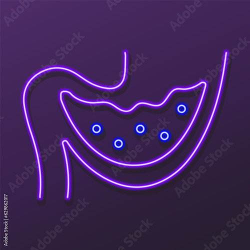 intestines neon sign, modern glowing banner design, colorful modern design trends on black background. Vector illustration.