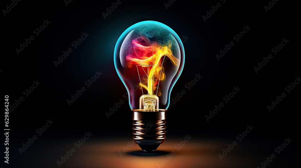 A colorful glowing idea bulb lamp visualization of brainstorming bright idea and creative thinking, generative ai A colorful glowing idea bulb lamp visualization of brainstorming bright idea and creative thinking, generative ai