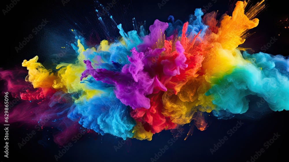 Colorful rainbow holi paint splash color powder explosion, generative ai