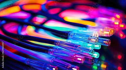 Colored electric cables and led optical fiber intense colors background for technology image and new business trends, generative ai