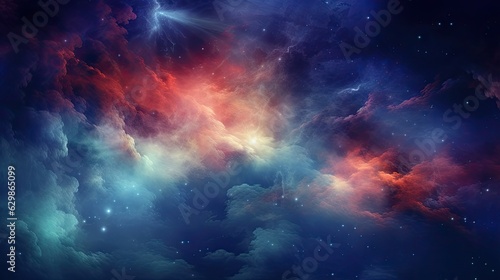 Colorful space galaxy cloud nebula stary night cosmos universe science astronomy supernova background wallpaper, generative ai
