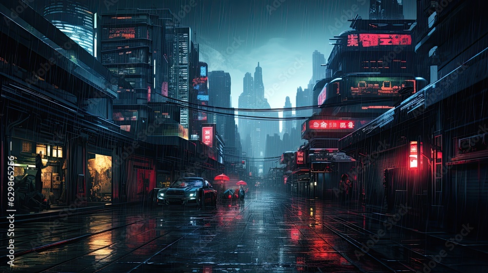 Cyberpunk Streets Illustration Futuristic City Dystoptic Artwork At Night 4k Wallpaper Rain 9098