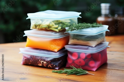 stack of reusable silicone food storage bags photo