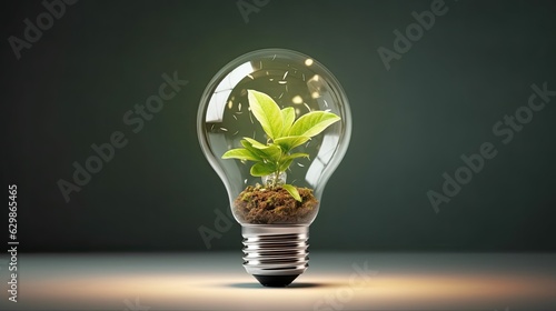 Eco friendly lightbulb from fresh leaves top vie concept of renewable energy and sustainable living, generative ai