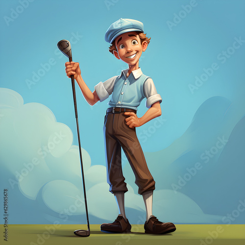 illustration of a young golfer, in the style of worked 3d clay play dough on a blue background 