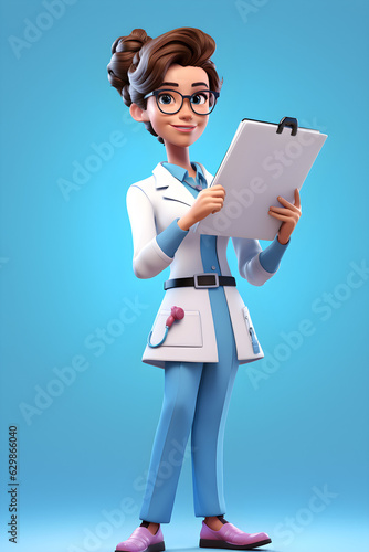 Wallpaper Mural illustration of femail doctor holding paperwork wearing glasses, on a blue background  Torontodigital.ca