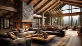 luxury large natural modern rustic living room, generative ai