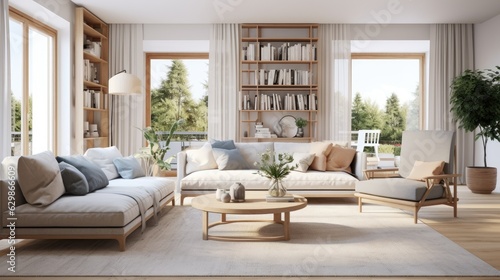 livingroom interior scandinavian style rendering, generative ai