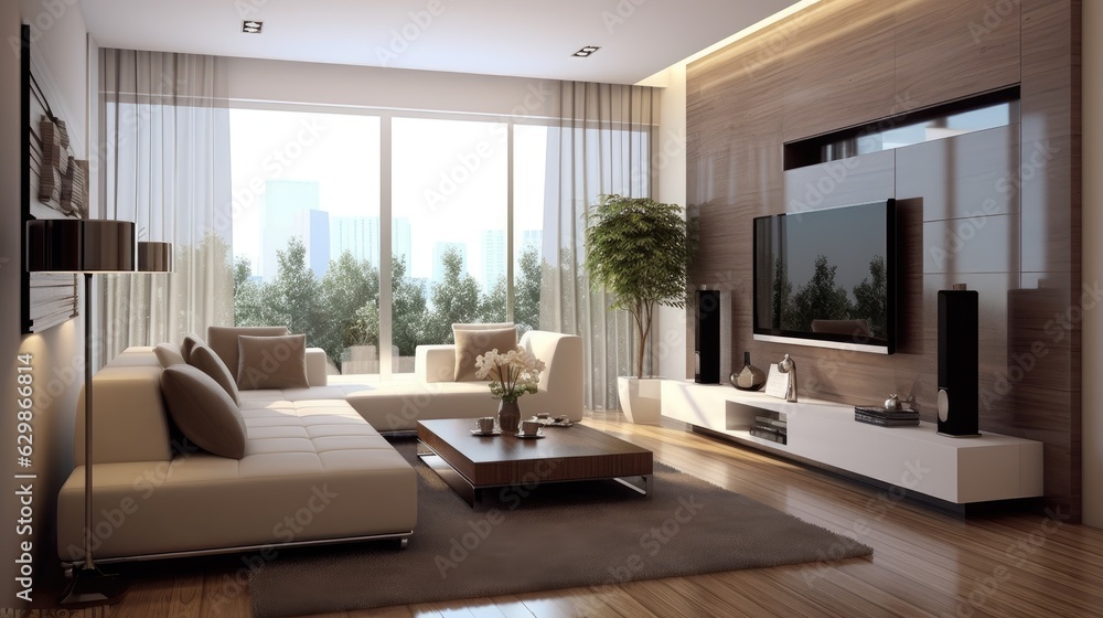 modern interior design living room apartment, generative ai modern interior design living room apartment, generative ai