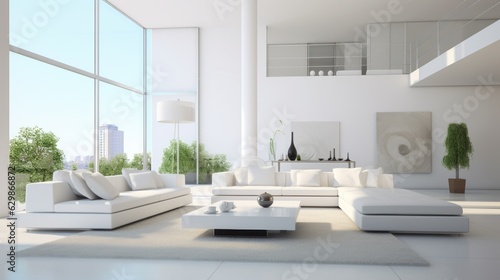modern luxury white living room interior, generative ai