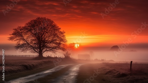 Sunset in the fog, generative ai