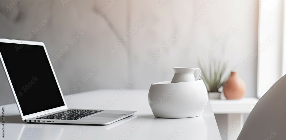 Modern Office Workspace. Laptop on a Business Desk in a Stylish Room Modern Office Workspace. Laptop on a Business Desk in a Stylish Room