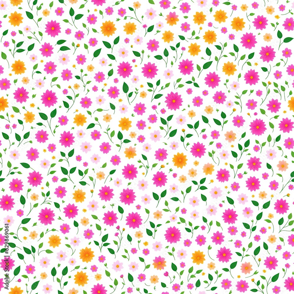 Seamless pattern of colored flowers. AI generated.