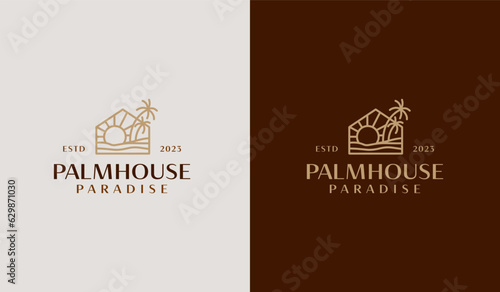 Palm House Logo Template. Universal creative premium symbol. Vector illustration. Creative Minimal design template. Symbol for Corporate Business Identity