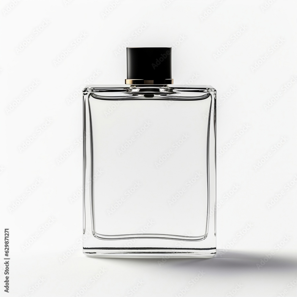 Empty perfume bottle mockup, white background. AI Generated Image Empty perfume bottle mockup, white background. AI Generated Image