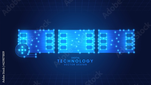 Video tape film strip frames. Roll of retro film strip