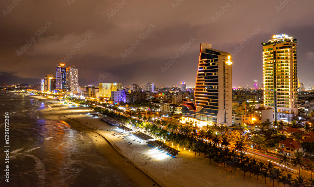 Fototapeta premium Night in My Khe beach, Da Nang city, Vietnam