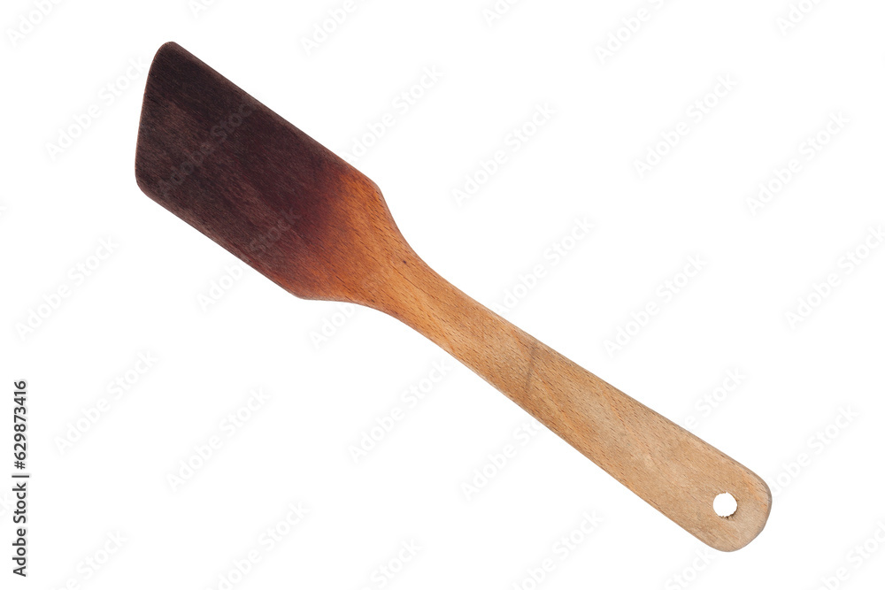 Wooden used large spatula, kitchen tool. Transparent background. Wooden used large spatula, kitchen tool. Transparent background.