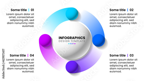 Infographic template. 4 balls rotating around the title in the middle