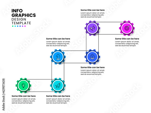 Infographic template. Industrial line with gears and 6 steps