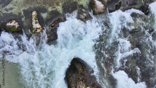 Aerial view of Salza River with a rising motion, Wildalpen, Styria, Austria. photo