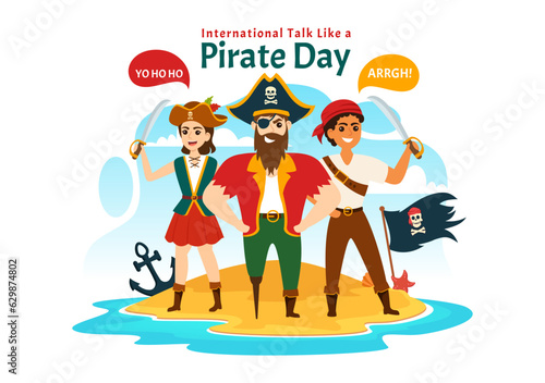 International Talk Like A Pirate Day Vector Illustration with Cute Pirates Cartoon Character in Hand Drawn for Web Banner or Landing Page Templates